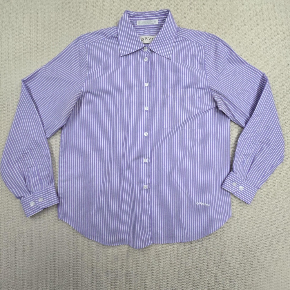 Orvis Shirt Women 10 Purple Stripe Wrinkle Free Button Up Long Sleeve Top Blouse
